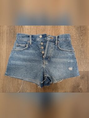 Rails Distressed High-Rise Jean Shorts in Medium Blue